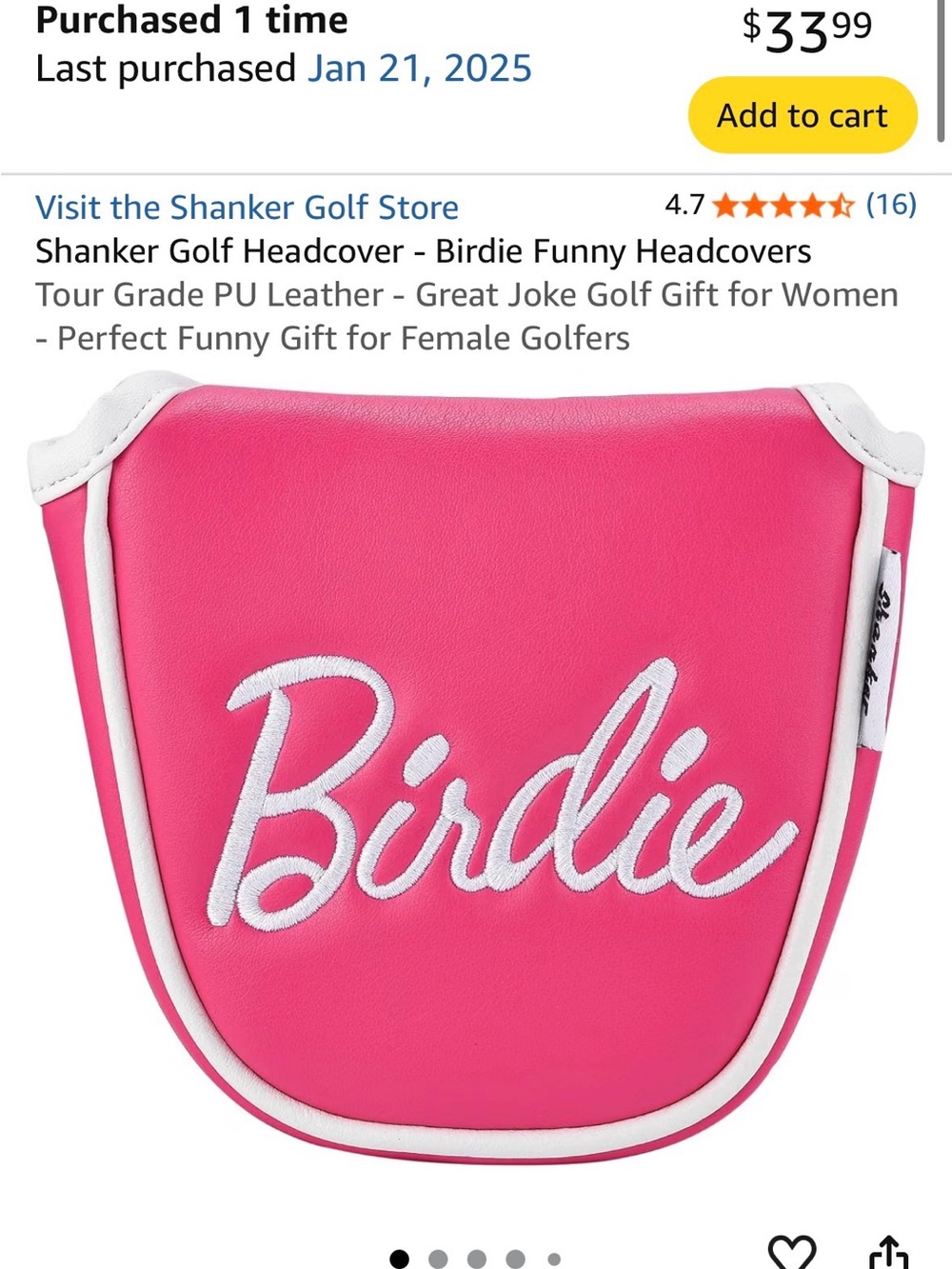 Pink 'Birdie' PU Leather Putter Headcover